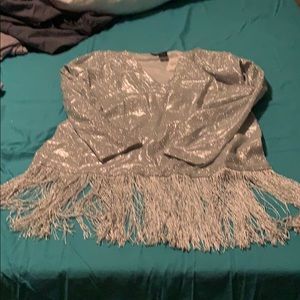 Silver fringe glitter top